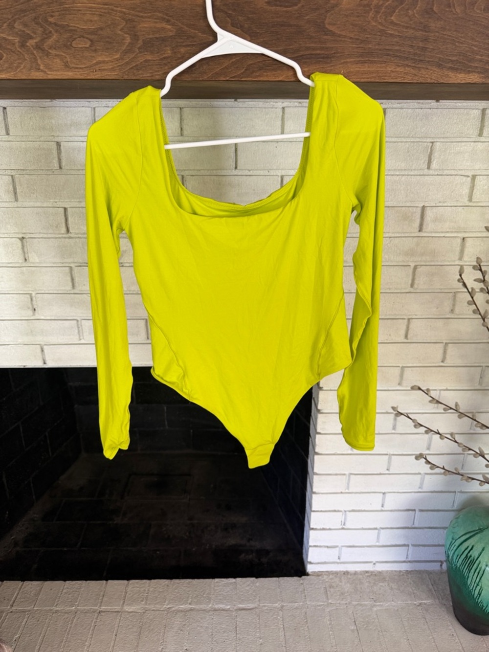 lululemon athletica Long Sleeve Scoop Neck Bodysuit in Neon Citron